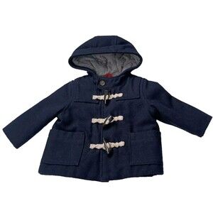Baby Gap Navy Blue Wool Blend Hooded Toggle Peacoat Classic Jacket 12-18 months